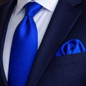 Royal Blue (Fine Texture) Necktie Set with Hanky and Cufflinks